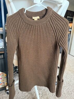 Michael Kors Collection Brown Ribbed Wool Blend Sweater SIZE MEDIUM